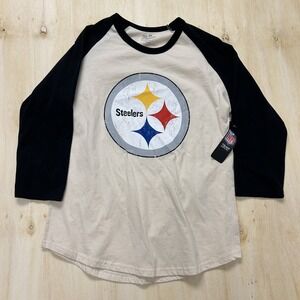 Pittsburgh Steelers Shirt Mens Medium Beige Black NFL Football Majestic Threads